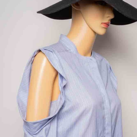 New blue button down top w/ cold sholders - Picture 3 of 5